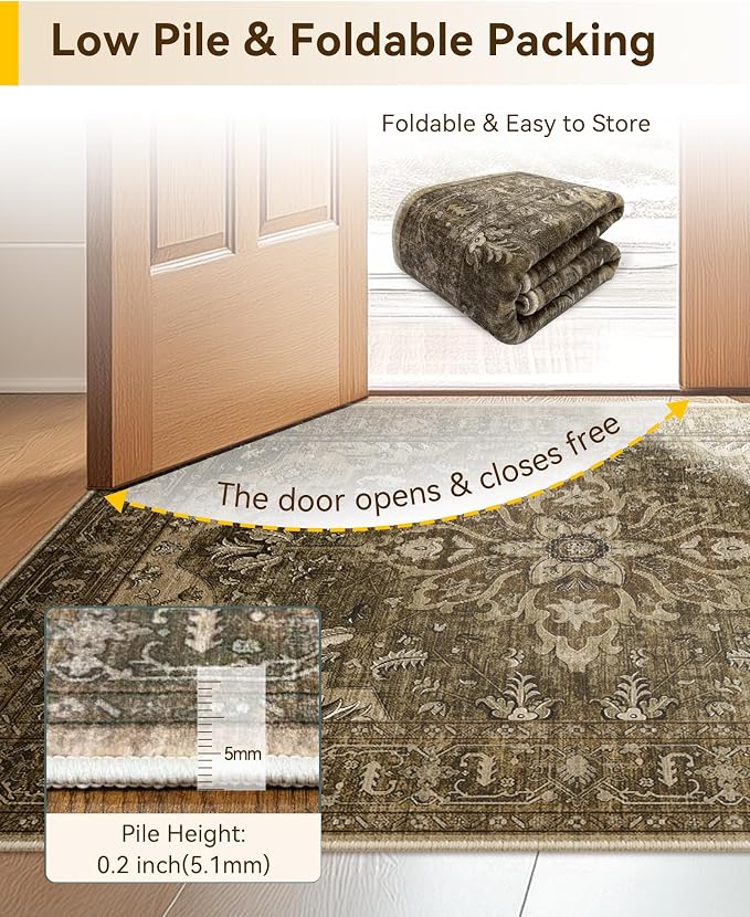 Area Rugs 9'x12' Washable Non-Slip, Floral Vintage Distress Print Pattern - Image 4