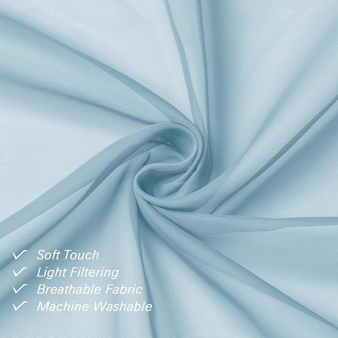 Lecloud Sky Blue Sheer Curtains 96 Inches Long 2 Panels, Light Filtering Voile - Image 6