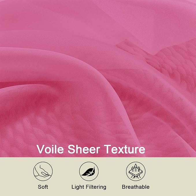 Hot Pink Sheer Curtains 63 Inch Length 2 Panels Set - Image 3