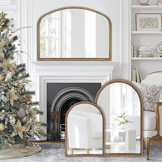 ironsmithn Gold Arched Mirror, 24"x40" Beaded Frame Arch Mirrors, Marlowe Decorative Accent Mirrors for Fireplace Bedroom Bathroom Living Room Entryway