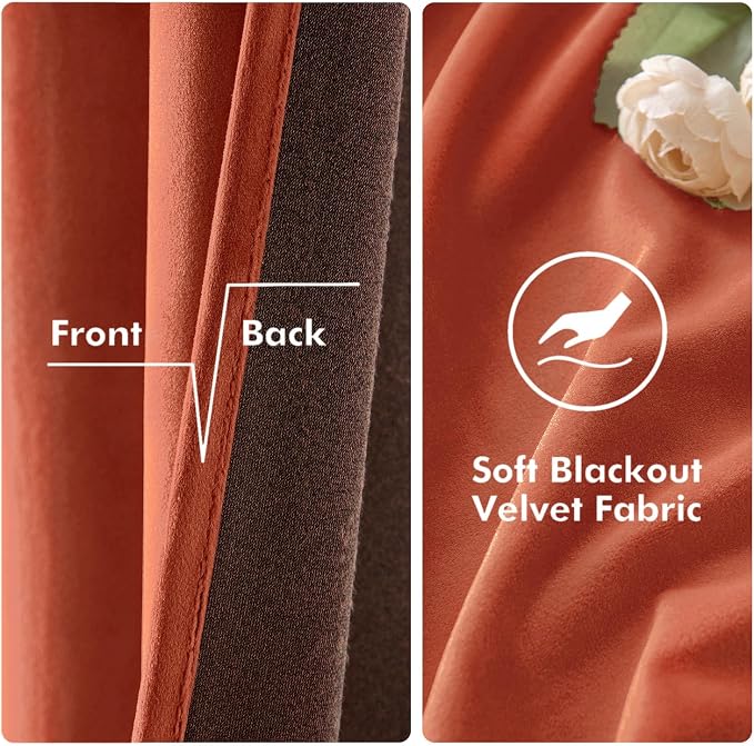 MIULEE Velvet Curtains for Fall Elegant Grommet Burnt Orange Curtain Thermal - Image 3