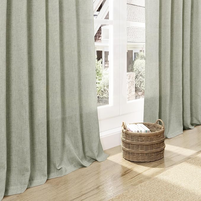 Sage Green Linen Blend Drapes 84 Inch Length 2 Panels Set Back Tab Rod Pocket - Image 7