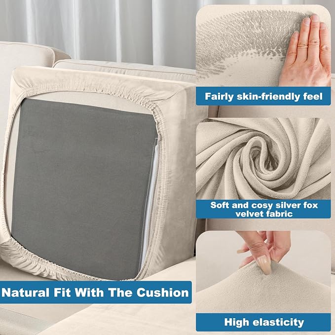 Couch Cover Stretch Velvet Sofa Cushion Cover 2-Piece - Image 4