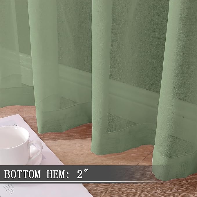 Tollpiz Short Sheer Tier Curtains Linen Textured Half Kitchen Curtain Sheers - Image 4