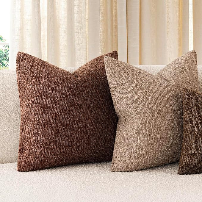 Foindtower Pack of 2, Decorative Textured Boucle Throw Pillow Covers Modern Accent Solid Pillow Cases Cozy Soft Couch Cushion Case for Chair Sofa Bedroom Living Room Home Decor 22x22 Inch Red Taupe