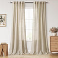 Eggshell Beige Linen Curtains for Living Room 94 Inches Long Light Filtering by Nanspring