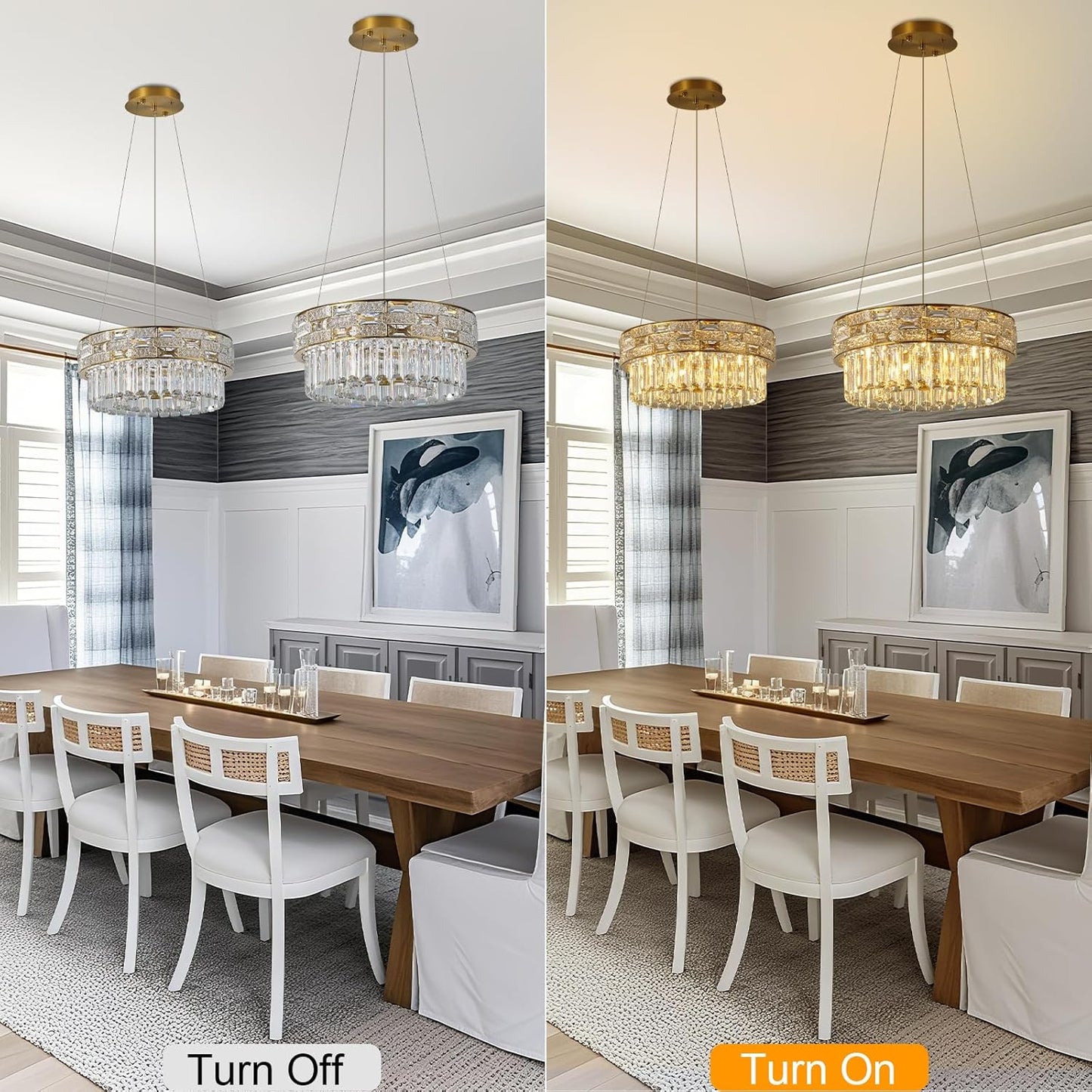 Crystal Chandelier, 16.5" 6-Light Gold Chandelier for Living Room, Round Chandeliers for Dining Room Dimmable, High Ceiling Chandeliers Hanging Lights for Entryway Bedroom