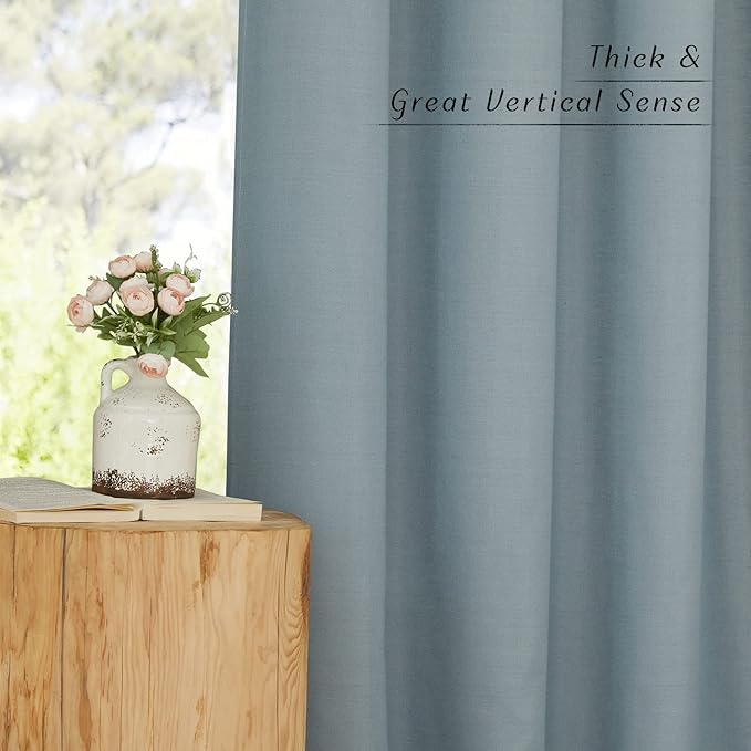 NICETOWN Stone Blue Thick Linen Curtains 72" Length, Grommet Privacy Window - Image 7
