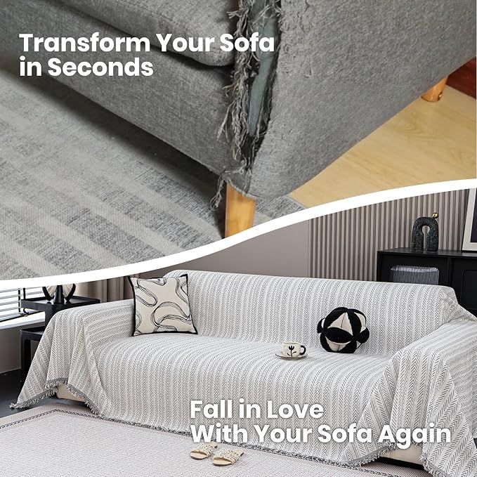 Nobildonna Sofa Cover Washable Soft Thicken Chenille Couch Cover with Tassel,Waterproof Sofa Slipcover for 3-4 Cushion Couch,Sectional Sofa,L-Shaped Furniture Protector Pet-Friendly,Beige 71"x150"