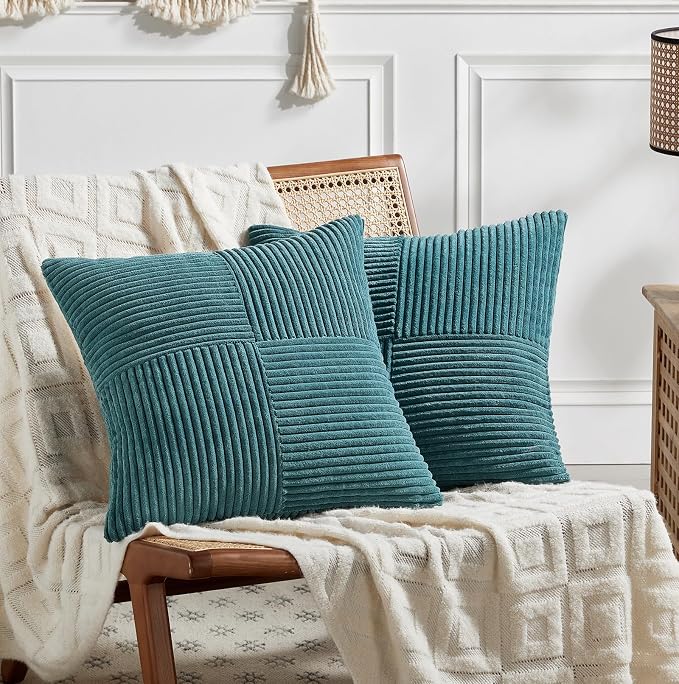 Fancy Homi 2 Packs Teal Euro Decorative Throw Pillow Covers 26x26 Inch by Fancy+Homi