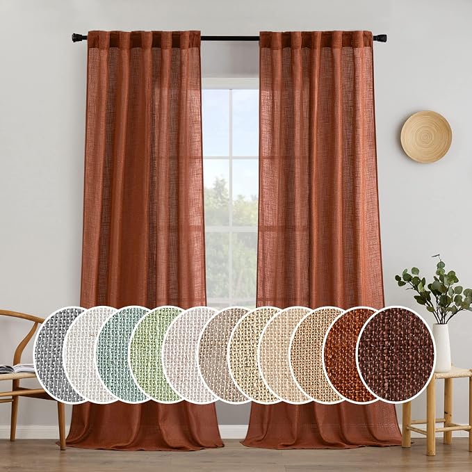 MIULEE Burnt Orange Linen Curtains 108 Inches Long by MIULEE