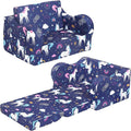 Rainbow Unicorn Kids Sofa, 2-in-1 Kids Couch Fold Out, Convertible Sofa to Bed for Girls and Boys