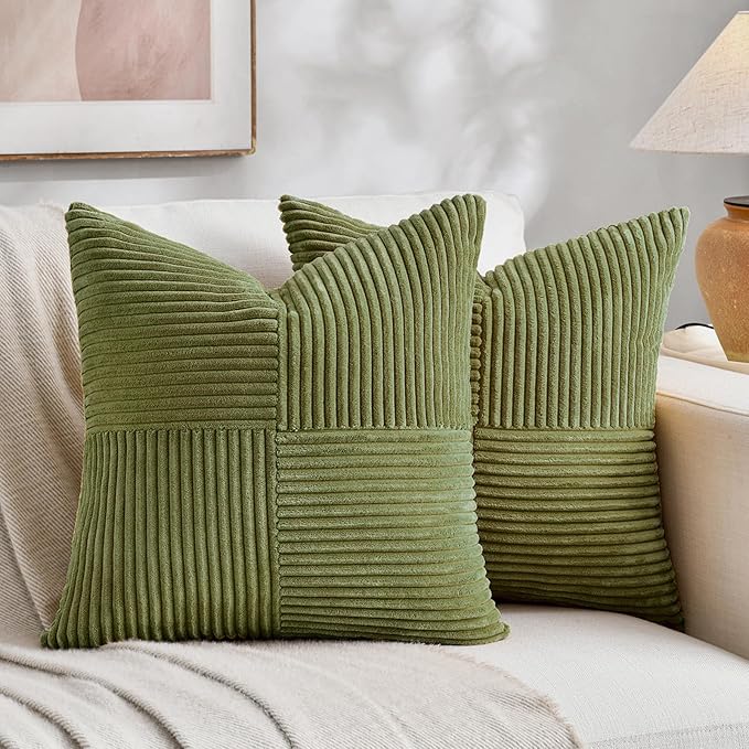 Fancy Homi 2 Packs Moss Green Decorative Throw Pillow Covers 18x18 Inch by Fancy+Homi