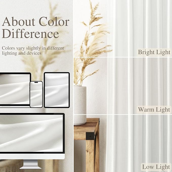 Extra Long Off White Curtains 105 inches Long 2 Panels Set - Image 4