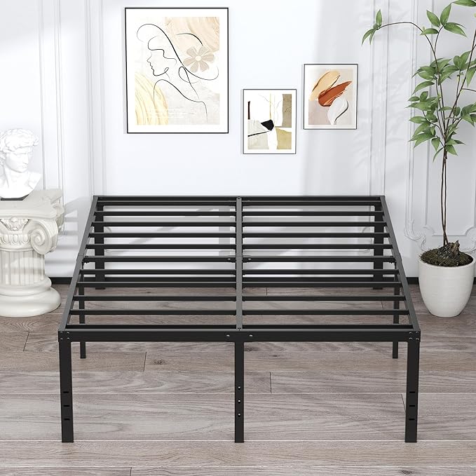 EMODA 20 Inch King Bed Frame No Box Spring Needed, Heavy Duty Tall Metal Platform with Large Storage Space, Noise Free, Easy Assembly, Black