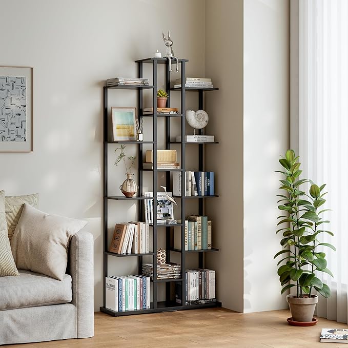 Bookshelf，Small Bookcase for Small Space，6-Tier Bookshelf for Living Room, Home Office, Study，7.87 x 26.77 x 55.5 Inches,Black