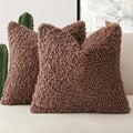 Foindtower 2 Pieces 22x22 Inch Red Brown, Faux Fur Throw Pillow Cover Accent Sherpa Furry Pillow Covers Fuzzy Soft Pillowcases Cozy Sheepskin Decorative Fleece Cushion Case for Bed Couch Living Room