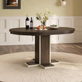Mid-Century Modern Extendable Round Table with 16" Removable Leaf, Expandable Circular to Oval (42" to 58") Solid Wood Tabletop with Cross Design Trestle Legs for Kitchen Dining/Living Room