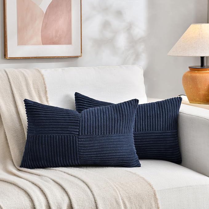 Fancy Homi 2 Packs Navy Blue Lumbar Decorative Throw Pillow Covers 16x28 Inch - Image 5
