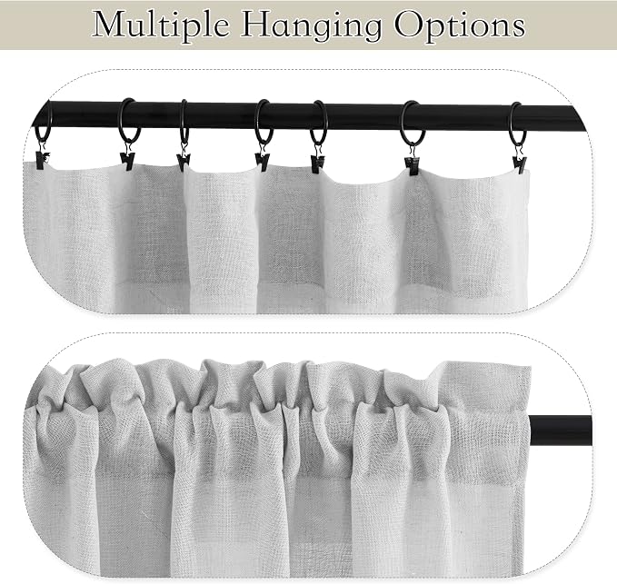 RYB HOME Half Window Swag Curtains, Linen Texture Wave Fabric Semi Sheer Valance - Image 4