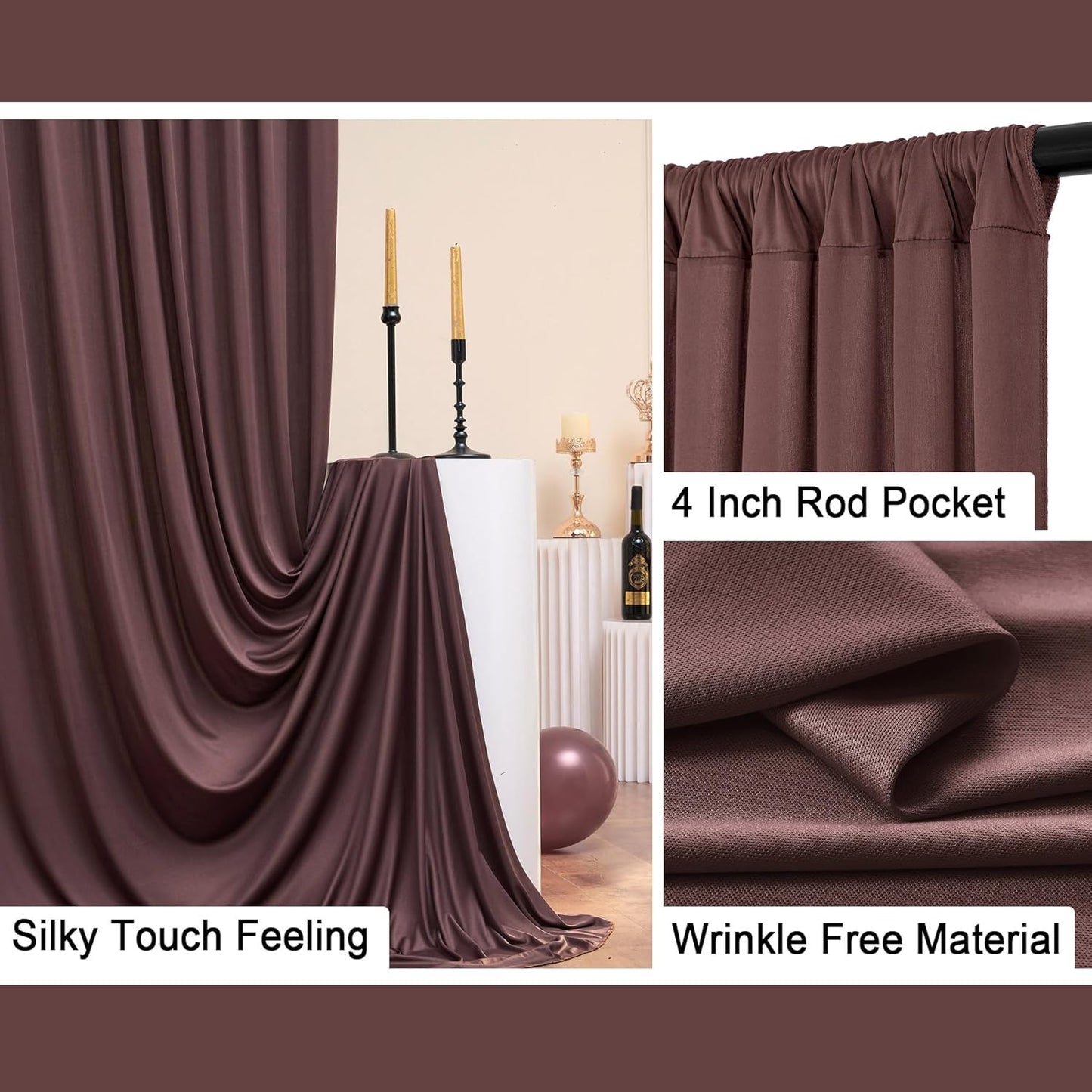 10 ft x 10 ft Wrinkle Free Brown Backdrop Curtain for Parties, Wedding Brown Photo Backdrop Drapes, Fabric 2 Panels 5x10ft for Baby Shower Photoshoot Engagement Birthday Photography Background