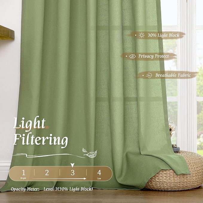 LAMIT Bedroom Linen Curtains 48 Inch Length 2 Panels, Soft Faux Linen Light - Image 4