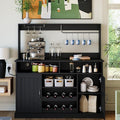 47" Farmhouse Buffet Sideboard Cabinet with Power Outlets Coffee Bar Cabinet with Storage, Large Buffet Storage Cabinet Table with Wine Racks, Goblet Holder, Hooks for Kitchen, Dining Room, Black