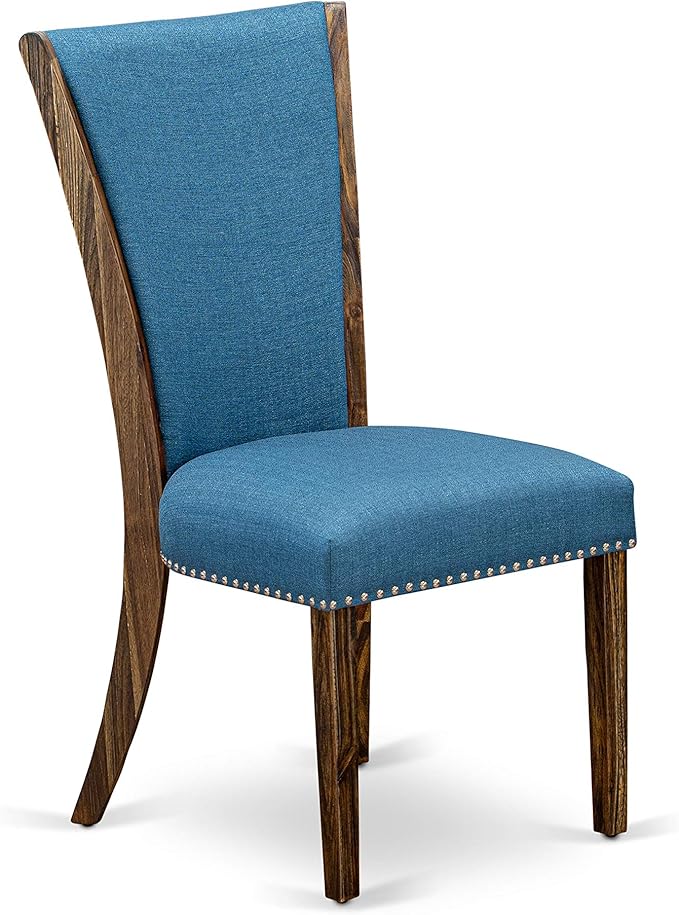 East West Furniture X777VE721-9 9 Piece Dining Set Includes a Rectangle Dining Room Table with X-Legs and 8 Blue Color Linen Fabric Upholstered Chairs, 40x72 Inch, Multi-Color