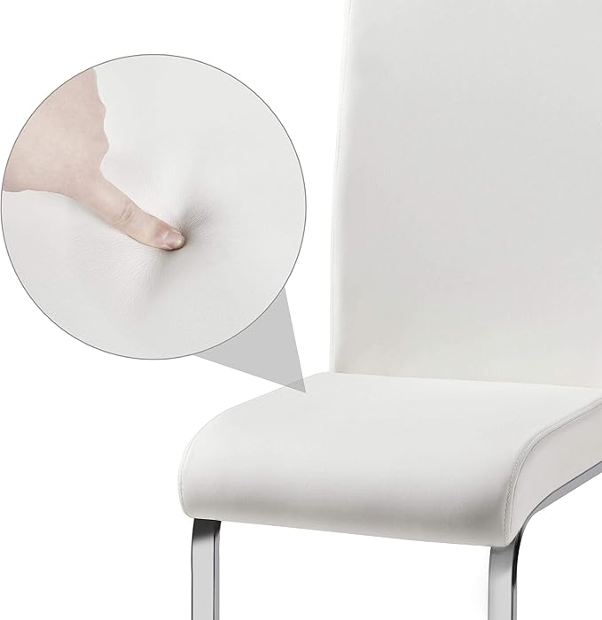 Yaheetech Dining Chairs Set of 6 Modern Faux Leather Upholstered Dining Room Chairs with High Back and Metal Chrome Legs for Kitchen/Living Room/Restaurant, White