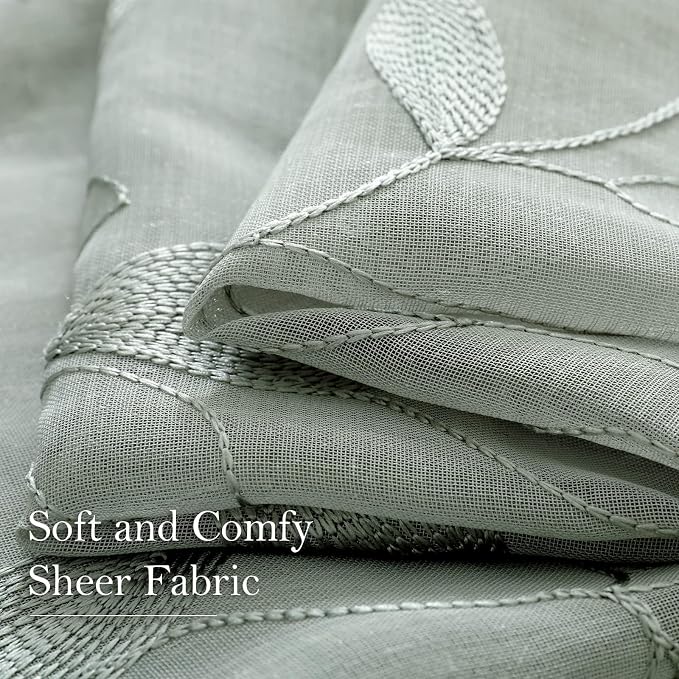 HOMEIDEAS Sage Green Sheer Kitchen Curtains 52 x 45 Inch Length 2 Panels - Image 4