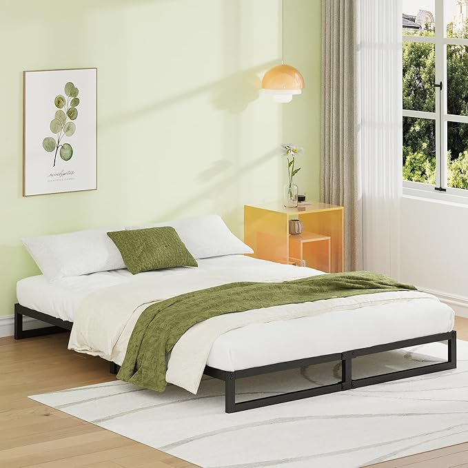 EMODA 7 Inch California King Bed Frames Heavy Duty Metal Cal King Platform with Steel Slats Support, No Box Spring Needed, Noise Free, Black