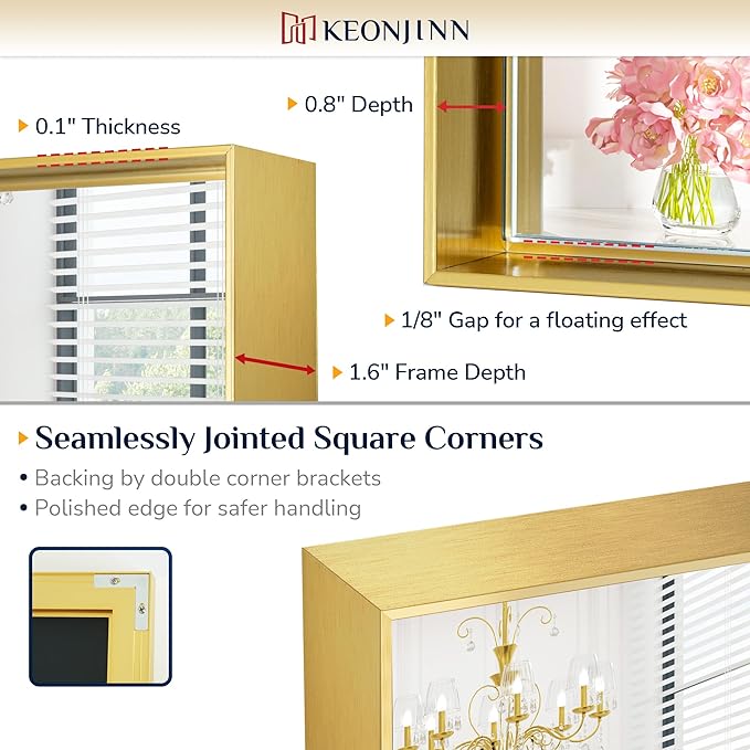 Keonjinn 22 x 30 Inch Gold Bathroom Mirror for Over Sink Brushed Gold Rectangle Wall Mounted Mirror Metal Frame Modern Farmhouse Mirror with Square Corner Framed Mirror(Horizontal/Vertical)