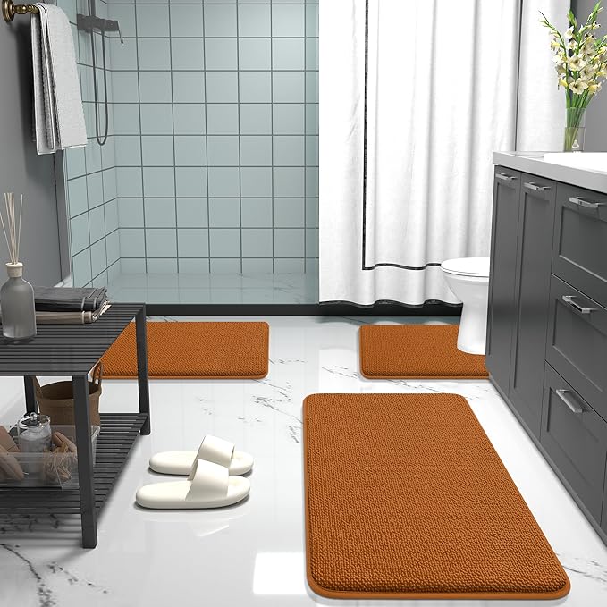 OLANLY Thick Memory Foam Bath Mat Rug 30x20, Extra Soft Absorbent Bathroom Rug, Quick Dry Bath Mats, Non-Slip, Machine Washable Carpet for Bathroom, Tub and Shower, Home Decor Accessories, Ochre