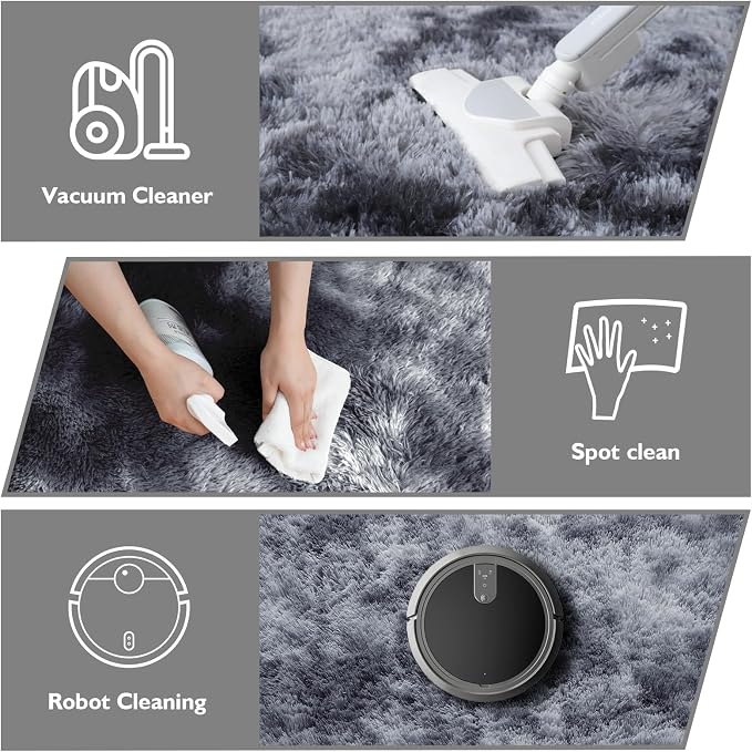 Shag Area Rug for Bedroom 5x8, Tie-Dyed Black Fluffy Area Rugs for Living Room - Image 3