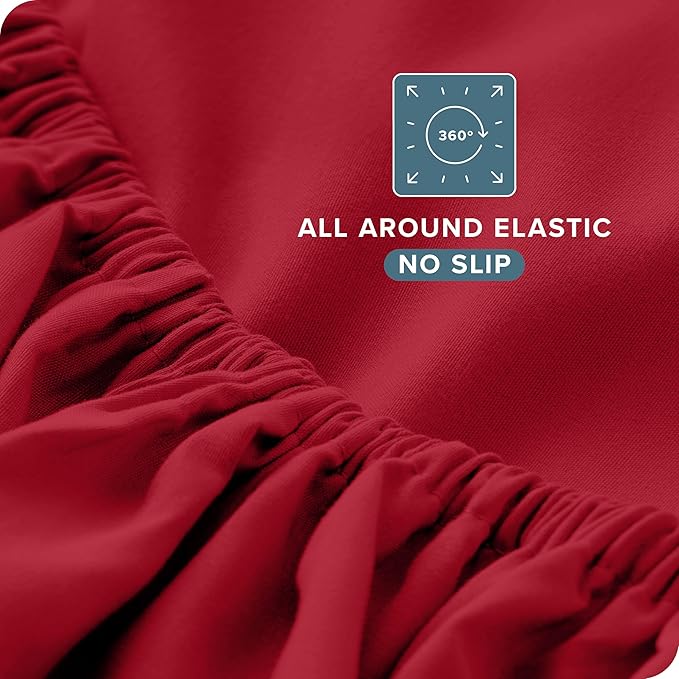 Bare Home Queen Sheet Set - Luxury 1800 Ultra-Soft Microfiber Queen Bed Sheets - Double Brushed - Deep Pockets - Easy Fit - 4 Piece Set - Bedding Sheets & Pillowcases (Queen, Red)