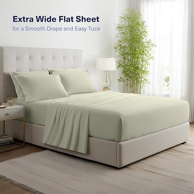 Kickoff Viscose Bamboo Sheets Twin Size 3-pc 100% Organic Bamboo Viscose Bed Cooling Sheets Twin Size Set Cool Bedding for hot Sleepers Sheet, Flat, Fitted, Pillowcase (Soft Sage, T)