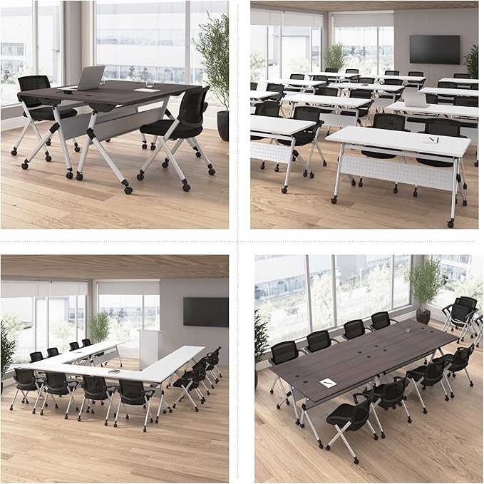 Bush Business Furniture Folding Training Table Set for 2, 72 inch, 2 Mesh Back Folding Chairs with Arms, Commercial-Grade Bundle for Office or Classroom, Envision Collection, Gray