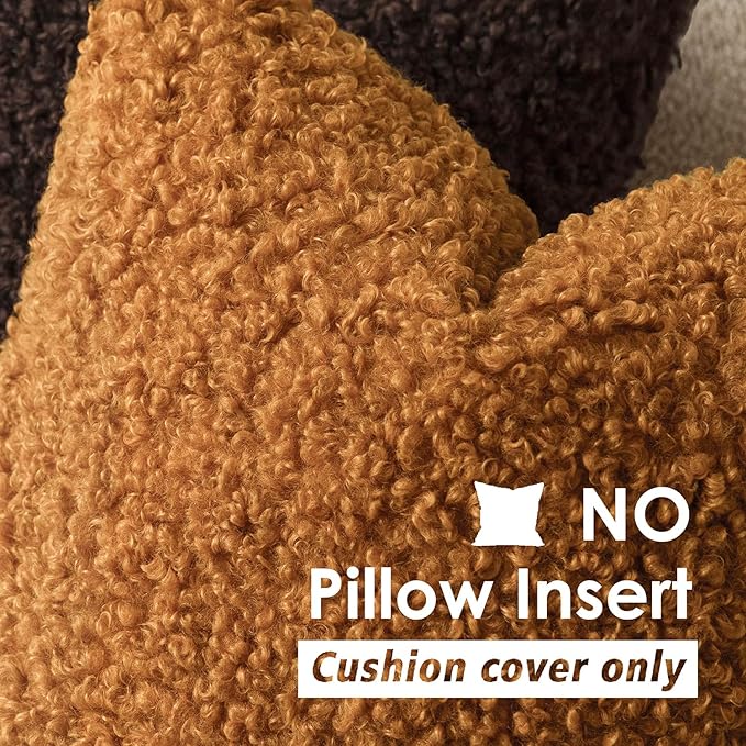 Foindtower 2 Pieces 16x16 Inch Orange, Faux Fur Throw Pillow Cover Accent Sherpa Furry Pillow Covers Fuzzy Soft Pillowcases Cozy Sheepskin Decorative Fleece Cushion Case for Bed Couch Living Room