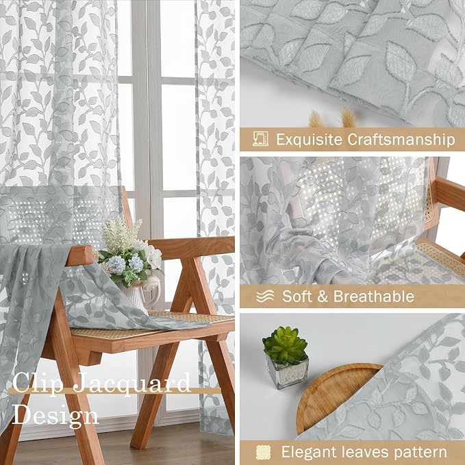 Chyhomenyc Light Grey Sheer Curtains 96 Inch Length 2 Panels Set, Light - Image 7