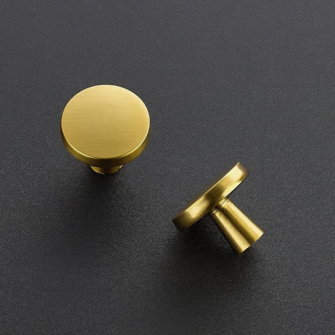 Ravinte 5 Pack Drawer Pulls 1-1/4 Inch Brushed Brass Kitchen Cabinet Knobs Solid Round Gold Dresser Handles for Simple Cupboard Hardware