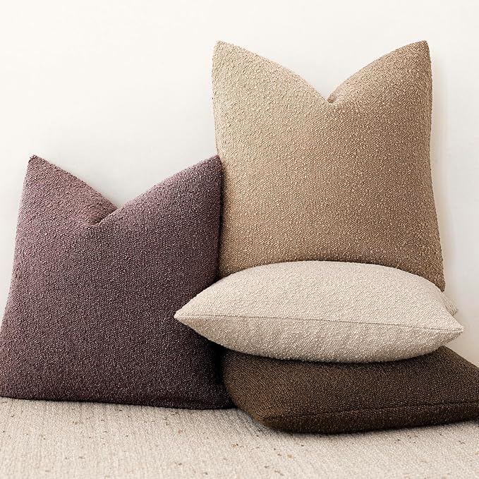 Foindtower Pack of 2, Decorative Textured Boucle Throw Pillow Covers Neutral Accent Solid Pillow Cases Cozy Soft Couch Cushion Case for Chair Sofa Bedroom Living Room Home Decor 22x22 Inch Dark purple
