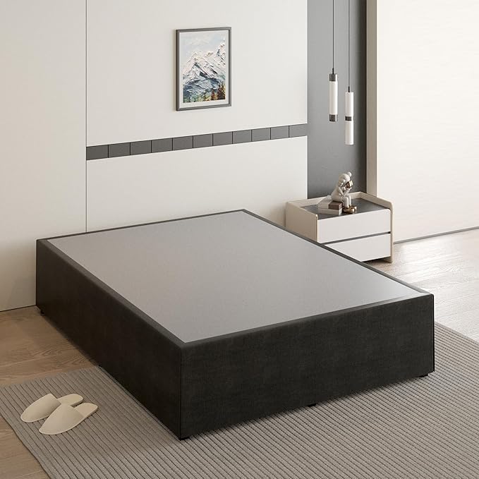 18 Inch Queen Bed Frame with Black Bed Cover, Metal Bed Frames Queen Size No Box Spring Needed, Heavy Duty Mattress Foundation, Easy Assembly, Noise Free