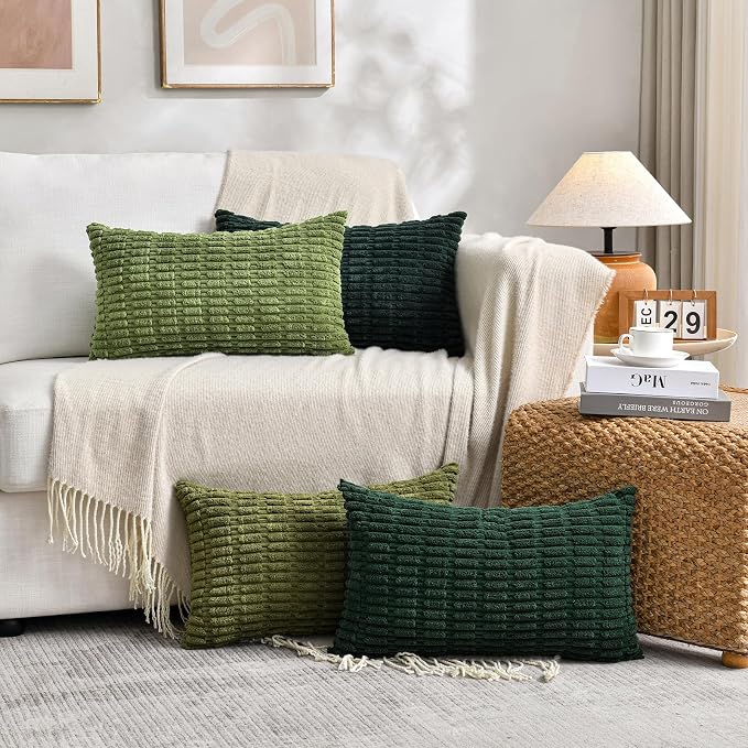 Fancy Homi Set of 4 Green Lumbar Rectangle Decorative Throw Pillow Covers 12x20 - Image 6
