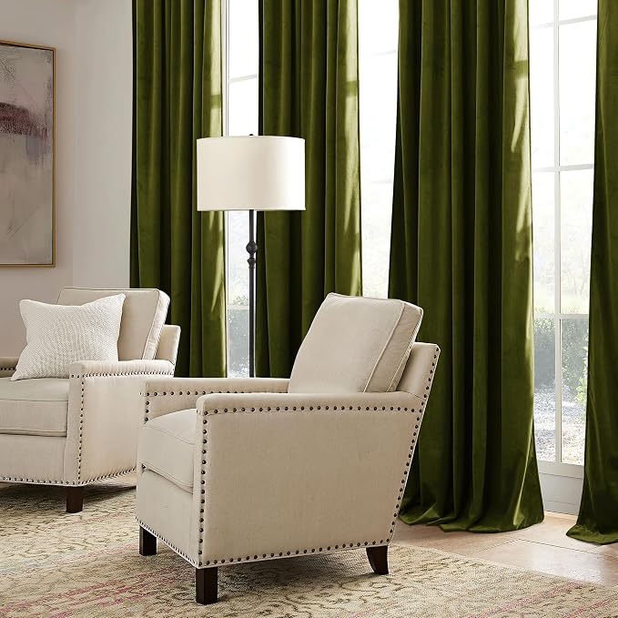 RYB HOME Moss Green Velvet Curtains 84 inches - Image 6