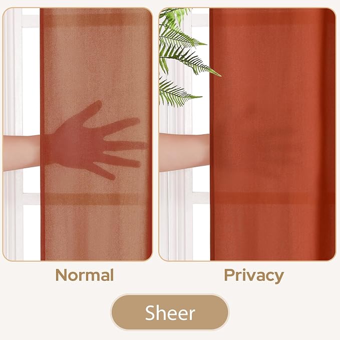 HOMEIDEAS Non-See-Through Fall Burnt Orange Privacy Sheer Curtains, 52 X 63 - Image 3