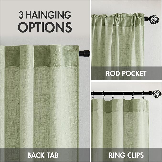 MIULEE Sage Green Linen Curtains 54 Inch Length 2 Panels - Image 3