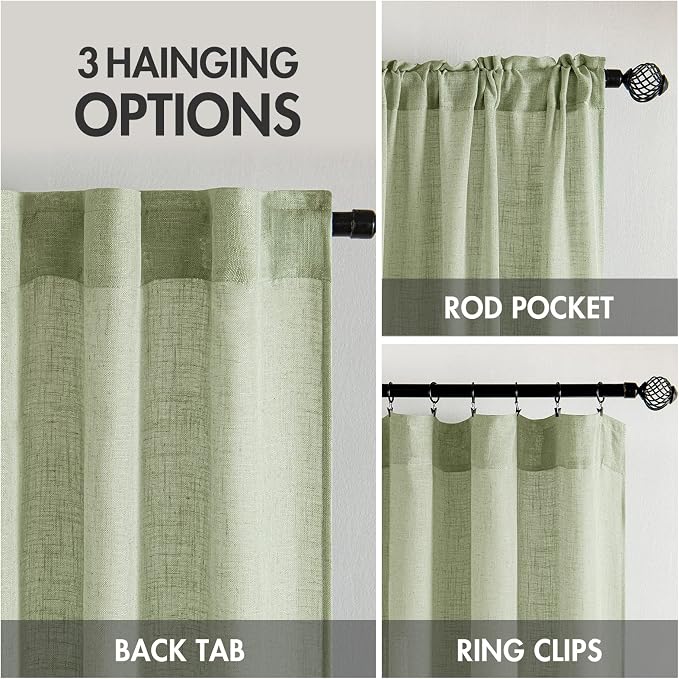 MIULEE Sage Green Linen Curtains 72 Inch Length - Image 3