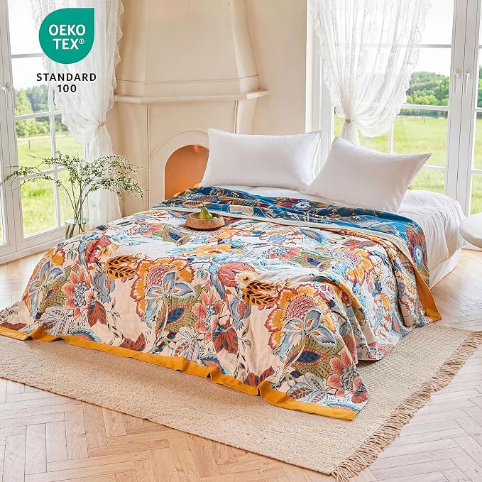 MSGKV Boho Throw Blanket 60"x80" Floral Cotton Blanket - Image 6