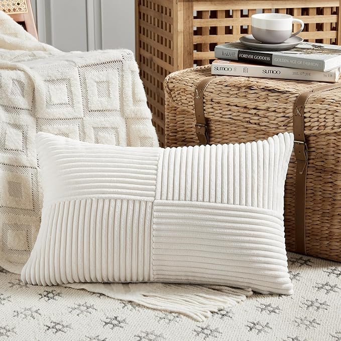 Fancy Homi 2 Packs Cream White Lumbar Decorative Throw Pillow Covers 16x32 Inch - Image 2