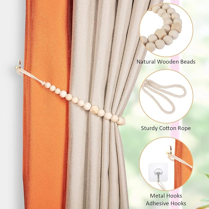 Wood Bead Curtain Tiebacks, KLOGTSIND Set of 2 Curtain Holdbacks - Image 4